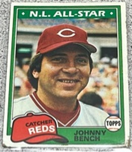 lot 185 image: 1981 Topps Baseball Card #600 - Johnny Bench All-Star