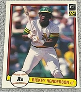 lot 202 image: 1982 Donruss Baseball Card  #113 - Rickey Henderson Oakland Athletics