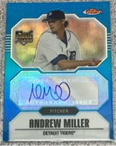 lot 281 image: 2007 Topps Finest Baseball Card #151 - Andrew Miller Rookie Refractor Numbered Autograph Card