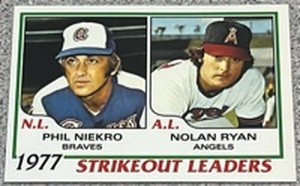 lot 291 image: 2011 Topps Reprint Baseball Card #206 - Phil Niekro Nolan Ryan Strikeout Leaders 1977 Topps