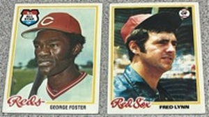 lot 297 image: 1978 Topps Baseball Cards - #500 George Foster and #320 Fred Lynn