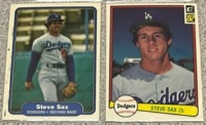 lot 299 image: Lot of 2 Steve Sax Rookie Baseball Cards