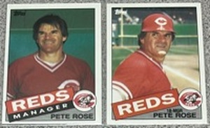 lot 308 image: Lot of 2 Topps Pete Rose Baseball Cards - Manager and Player Cards
