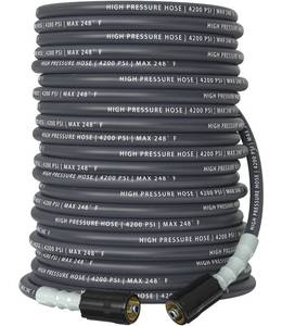 lot 3256 image: CADEGUO Pressure Washer Hose 100 ft, 4200 PSI Flexible & Kink-Resistant, Steel-Braided & Durable, High Power Washer Hose with M22-14mm Stainless Steel Plug, HotCold Water Compatible - 100 Foot, Gray