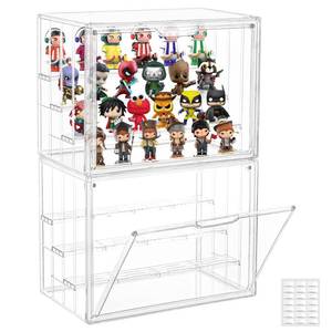 lot 3258 image: Clear Acrylic Display Case for Collectibles, 4 Layer Figure Display Case with Magnetic Door, Stackable Figurine Display Shelf Box for Figures, Funko Pop, Pop Mart, 2-Pack