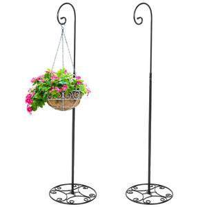 lot 3259 image: JaGely 2 Pcs Adjustable Shepherds Hook for Outdoor Heavy Duty Garden Shepherd for Wind Chime Stand Hanging Plant Bird Feeder Pole Iron with Base (Stylish Style,Black)