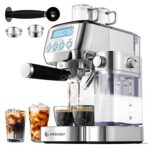 lot 3261 image: AMZCHEF Espresso Machine with Upgraded Automatic Milk Frother, 20 Bar Cappuccino Machines with LCD Display for Home Gifts, Latte Coffee Maker with Dual Wall & Filters, Sliver