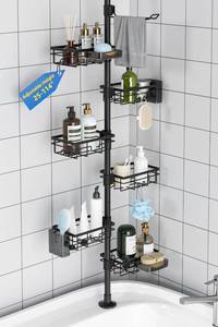 lot 3265 image: GearFusion Shower Caddy Organizer Tension Pole, Rustproof 4 Tier Corner Shower Rack with 25��114 Inch Adjustable Height for Bathroom Storage, Extra Towel Rack, Soap Dish and Toothbrush Holder, Black