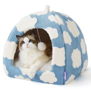 lot 3272 image: Lesure Cute Cat Beds for Indoor Cats - 2 in 1 Large Cat Cave Bed for Puppy and Small Dog with Removable Washable Cushioned Pillow, Cozy Kitten Tent with Non-Slip Bottom, Blue, 17.3 inches