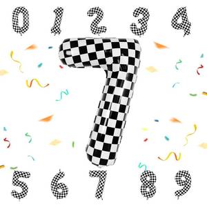 lot 4330 image: 40 Inch Checkered Number Balloon - Race Flag Pattern Big Helium Balloon for Birthday Party Decorations - Black & White Balloon for Kids Adults Party Supplies (Racing Car, Number 7)