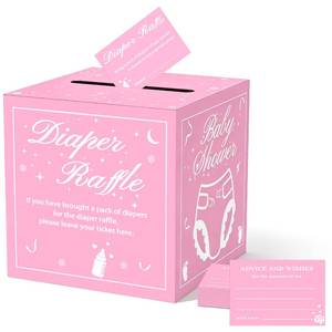 lot 4345 image: QISOLIY 50 Pieces Diaper Raffle Tickets with Box Baby Shower Game Invitations Diaper Raffle Box Set for Baby Shower Gender Reveal Party Supplies Card Box (Pink)