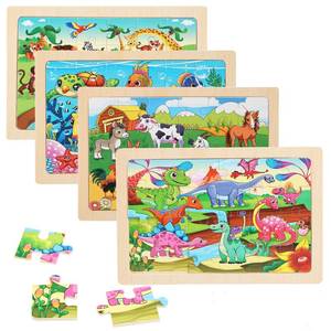 lot 4355 image: Wooden Puzzles Dinosaur Toys for Kids Ages 3-5, Set of 4 Packs with 60-Piece Wood Jigsaw Puzzles, Preschool Educational Brain Teaser Boards for Boys