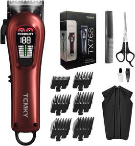 lot 4359 image: TCMKY Hair Clippers for Men Professional Clippers for Men Cordless&Corded Barber Clippers for Hair Cutting & Grooming. Rechargeable Hair Trimmer Kit for Household (Red)