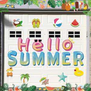 lot 4365 image: Ferraycle 20 Pcs Summer Garage Door Magnets Large Hello Summer Garage Door Decorations Holiday Magnetic Stickers Beach Magnets Watermelon Palm Tree Magnetic Decorations for Car Cruise Refrigerator