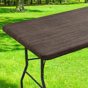 lot 4369 image: Smiry Rectangle Table Cloth Cover, Waterproof Elastic Fitted Picnic Tablecloth for 6 Foot Tables, Wipeable Flannel Backed Vinyl Tablecloths for Camping, Dining, Outdoor (Taupe, 30 x 72)