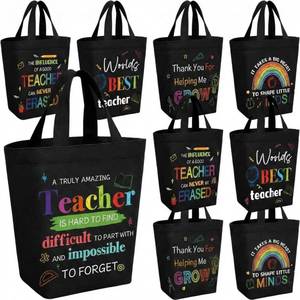 lot 4370 image: Sunnymove 12 Pcs Teacher Appreciation Gifts for Women Mini Rainbow Canvas Tote Bag Bulk Thank You Teacher End of Year Gift Black Reusable Shopping Bag for Graduation Office Retirement