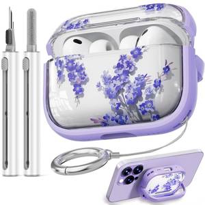 lot 4380 image: Inesore for AirPods Pro 3 Case 2025 with Lock, for Women Girly Floral Clear Case Compatible with Apple Airpods Pro 3rd Generation Cover, with Phone Stand,Keychain & Cleaner Kit -Purple Flower