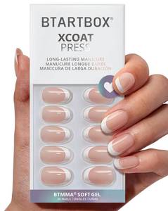 lot 4385 image: BTArtbox Press On Nails Short - Lamp-Curable Oval White French Tips Press On Nails with Glue for Women, Semi-Transparent Soft Gel Glue On Nails in 15 Sizes - 30 Stick On Nails Kit, Chic Twins