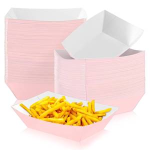 lot 4397 image: Yinkin 100 Pcs 2lb Paper Food Trays Boat 2lb Disposable Nacho Trays Kraft Paper Boat for Tacos Concession Easter Graduation Birthday Wedding Christmas Halloween Valentine Party Supplies(Light Pink)