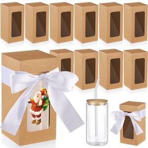 lot 4403 image: Fulmoon 12 Sets Sublimation Glass Cup Boxes 2026 Graduation Glasses Cup Boxes with Ribbon Shipping Blanks Gift Wrap Gaine for Birthday Wedding 2026 Graduation Party(Brown)
