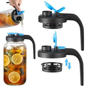 lot 4412 image: UPGRADED LID Wide Mouth Mason Jar Pour Spout Lids with Detachable Filters - 2 Pack Flip Top Pitcher Lids with Handle for Ball, Kerr & Others- Leak Proof Seal Cover Cap, Dishwasher Safe, Food Grade