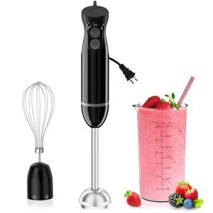 lot 5223 image: Bonsenkitchen Immersion Blender Handheld, 2 Mixing Speed Hand Blender Electric with Sharp Blades, 3-In-1 Hand Held Stick Blender with Egg Whisk, 24oz Beaker for Soups, Smoothies, Sauce