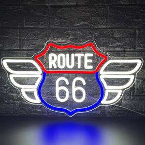 lot 5232 image: Route 66 Neon Sign Vintage Route 66 Garage Wall Decor Dimmable Us High Way Led 66 Road Sign for Man Cave Garage Neon Lights for Bedroom Party Gift