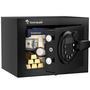 lot 5236 image: Bonsaii Safe Box with Electronic Keypad, Steel Security Lock Box with Key, 0.23 Cubic Feet, 9.06 W x 6.69 D x 6.69 H, Small Hidden Safe for Cash Jewelry