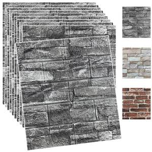 lot 5249 image: A10PCS 3D Wall Panels Peel and Stick Foam 3D Brick Wallpaper Peel and Stick Black Faux Stone Wall Panel Self-Adhesive Wallpaper (10PCS, Black)