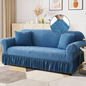 lot 5251 image: WONGS BEDDING Stretch Velvet Sofa Slipcover, Cushion Couch Cover with Skirt, Pet Friendly Durable Washable Stretchable, Easy Fit Universal Furniture Protector, (45-66,Classic Blue)