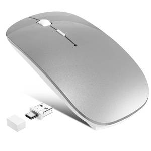 lot 6105 image: FYBC Wireless Mouse for MacBook Air iPad Pro Mac PC, Slim Bluetooth Rechargeable Computer Mice, 2 Mode Bluetooth 5.23.0 & 2.4G USB Type-C Receiver Optical Jiggler Mouse for Keep Computer Awake Grey