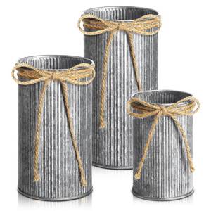 lot 6107 image: Zonon 3 Pcs Farmhouse Vase Decor with Twine Bow 4.33 Galvanized Flower Bucket 5.91 Metal Pots 7.09 Rustic Decorated Vases for Artificial Flowers Home Table Weddings Decor (Black)