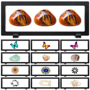 lot 6108 image: Harloon 12 Pcs 3D Floating Display Case Floating Frame Display Holder Stand Challenge Coin Jewelry Frame Box for AA Medallions Fossil Rock Gemstones Specimen(Black,9.1 x 3.5 x 0.8 Inch,Square Base)