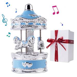 lot 6110 image: LMMIUU Carousel Music Box Gift Wrapped Ceramic Musical Carousel Color-Changing Lights Music Boxes for Girls Boys Kids Daughter Son Granddaughter Wife Mom Women Birthday Christmas (Blue Heart)