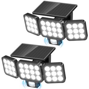 lot 6114 image: WdtPro Solar Lights Outdoor Flood Light, 3500LM Bright Motion Sensor Outdoor Lights, 3 Heads & Upgrade Glass Panel, LED Solar Powered Security Light Spotlights Waterproof for Outside Yard-2Pack