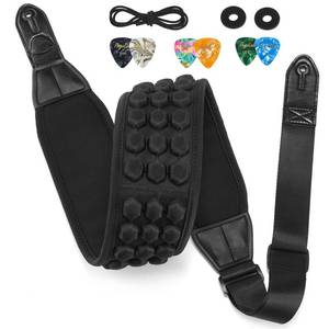 lot 6115 image: POGOLAB Guitar Strap, 3.5 Wide Air Cell Cushions Neoprene Padded Soft Comfortable Bass Strap, Adjustable Length from 47 to 55 with Strap Locks & Picks, for Bass Electric Guitar (Regular) Black