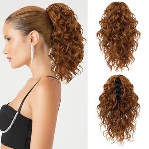 lot 6123 image: Flufymooz Ponytail Extension, 12 Short Claw Ponytail Extension Wavy Curly Jaw Clip in Pony tails Hair Extension Natural Synthetic Hairpiece for Women (Copper Red)