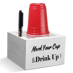 lot 6126 image: SLLPL Wooden Cup Holder - Party Cup Holder with Marker Slot, Cup Holder for Party and Wedding, Rustic Disposable for Bar, Kitchen, Countertop, Home & Office, White