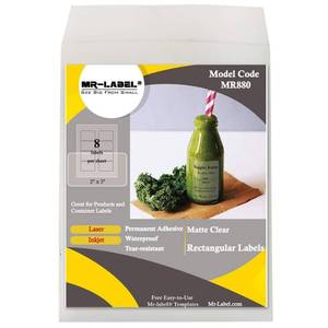 lot 6129 image: Mr-Label 2 x 3 Glossy Frosted Clear Rectangle Labels - Waterproof and Tear-Resistant - for Inkjet & Laser Printer - Permanent Adhesive - for Glass Bottle  Gift Bag (25 Sheets Total 200 Labels)