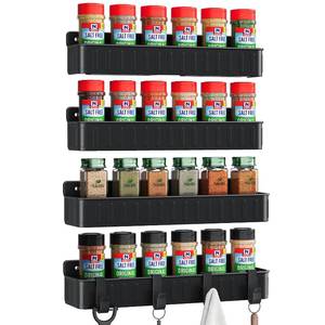 lot 6141 image: Nieifi Spice Rack Wall Mount, 4 Pack, Black, Screw or Adhesive Installation, Spice Rack Organizer for Small Spice Jars, Suitable for Kitchen Cabinet or Pantry Door