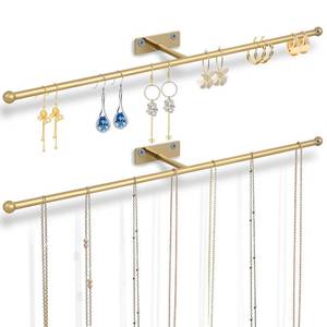 lot 6146 image: DTMNEP 2 Pack Wall Jewelry Organizer, 14.5 Necklace Holder for Hanging Earring, Ring, Bracelet, Hairband, Glasses Storage, Decorative Space-Saving Jewelry Display-Gold