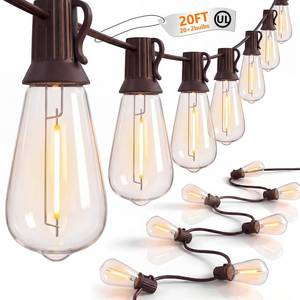lot 6169 image: 20FT ST40 LED Outdoor String Lights, Vintage Edison Patio Lights with 22 Shatterproof Bulbs, Waterproof Hanging Outdoor Lights for Backyard Porch Deck Bistro Garden, Warm White 2700K, Brown Wire