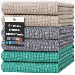 lot 6170 image: Homaxy Premium Kitchen Towels(18x 28, 6 Pack), Large Cotton Kitchen Hand Towels, Flat and Terry Dish Towels, 380 GSM Highly Absorbent Tea Towel Set with Hanging Loop, GreyGreenKhaki