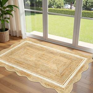 lot 6172 image: Othilic 3x5 Entryway Rug - Small Washable Door Mat Outside Entrance Non-Slip Indoor Outdoor Mats for Front Door Jute-Look Neutral Porch Rug Scalloped Area Rugs for Entryway Kitchen Mudroom Porch Decor