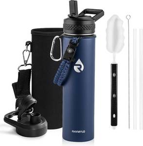 lot 6174 image: RAYMYLO Insulated Water Bottle 24oz, Triple Wall Vacuum Stainless Steel (Cold for 24Hrs, Hot for 12Hrs), Leak Proof & Non-BPA, 24oz Hydro Water Flask with Paracord Handle & Straw Spout Lids