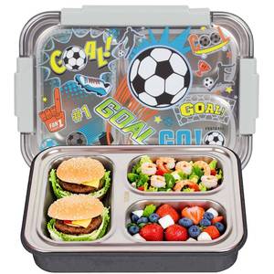 lot 6198 image: YOYTOO Stainless Steel Bento Lunch Box for Kids, 710 ml23.5 oz BPA-Free Leak-Proof Food Containers with 3 Compartments, Back to School Students Daycare Lunches Snack Container Size for Ages 3-7
