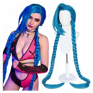 lot 6199 image: HUNIGIR Blue Cosplay Wig Blue Braid Wig Long Anime Hair with Bangs for Women Synthetic for Halloween Cosplay Costume