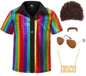 lot 6222 image: SIZGAROOT 70s Outfits for Boys Disco Costume Kids Halloween Party Dress Up (Multicolor, 10-12 Years)