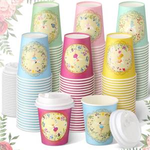 lot 6225 image: Karenhi 36 Pack 9 oz Floral Paper Cups Bridal Shower Vintage Tea Cup Wedding Disposable Coffee Mugs with Lids for Women Girls Tea Party Decorations Baby Shower(Fresh)