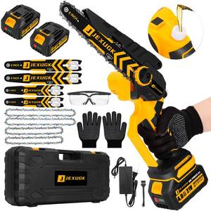 lot 6227 image: JEXUGK Brushless Mini Chainsaw, 8 & 6 Hand Held Cordless Chain Saw with 2 x 4.0Ah Battery, Portable Small Electric saw Cordless with 4 Chain Guide, Mini Motosierra for Tree Pruning Wood Cutting used